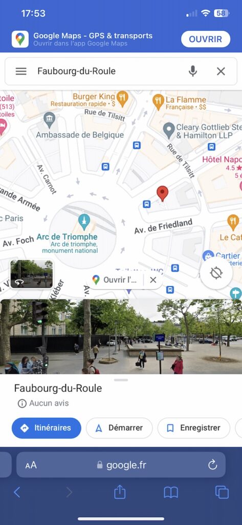 Capture écran Google Maps site iOS